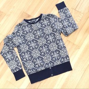 Navy Blue & White Lands’ End Cardigan Sweater